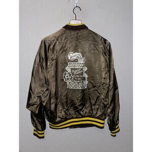 Vintage Brown Nylon Bomber Jacket Kottage Kitchen Platteville Colorado VTG 80s L